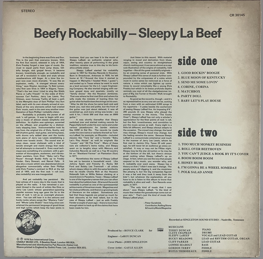 Sleepy La Beef – Beefy Rockabilly (LP usado)