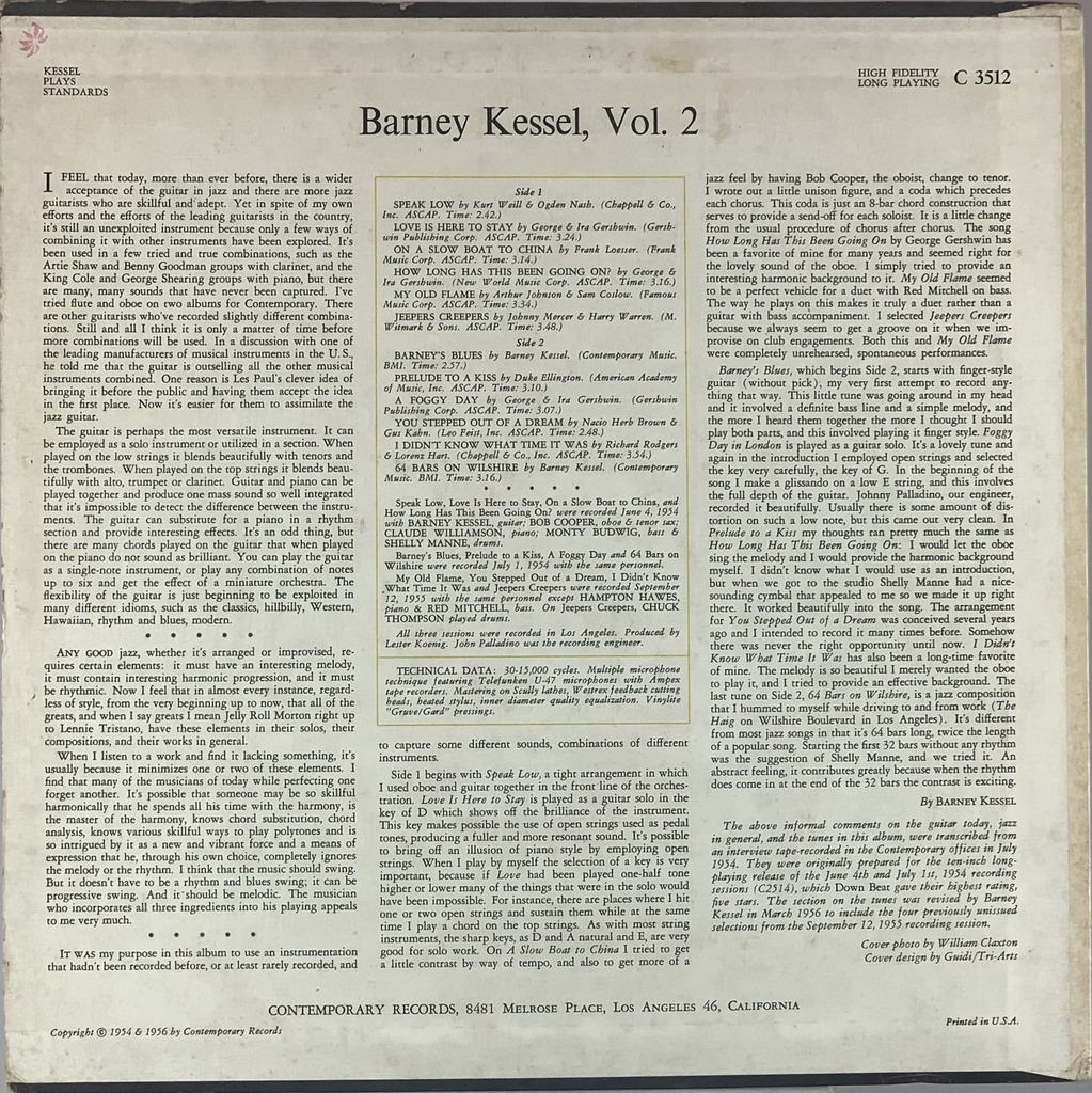 Barney Kessel – Kessel Plays Standards. Barney Kessel, Vol. 2