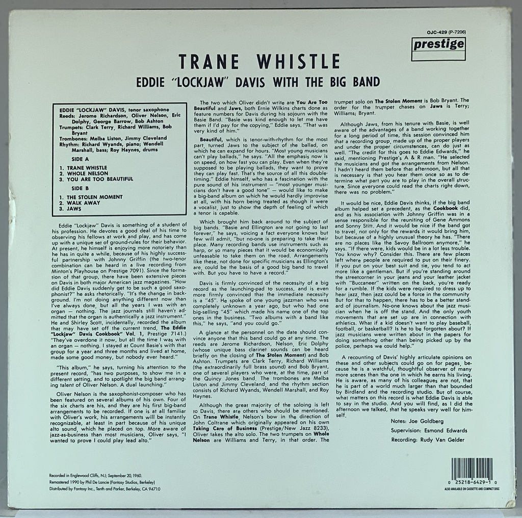 Eddie "Lockjaw" Davis Big Band – Trane Whistle (LP usado)