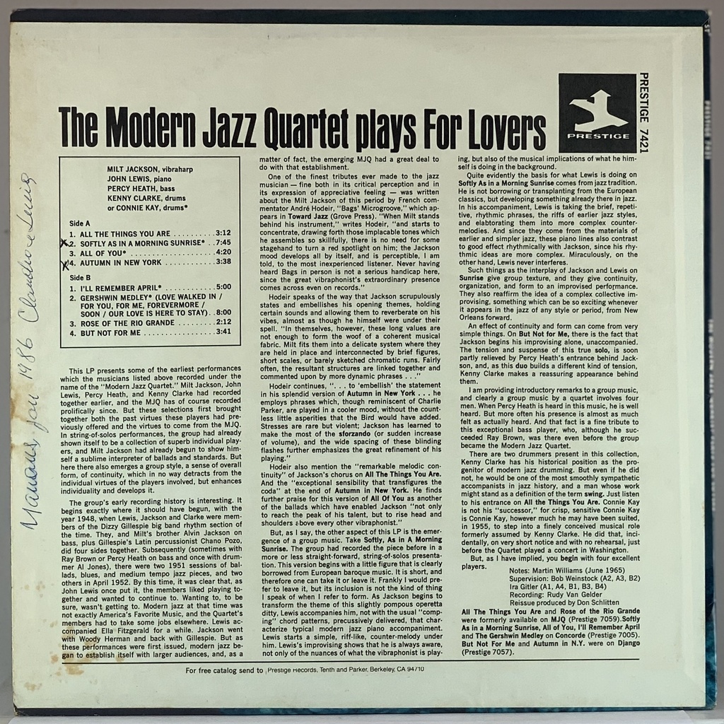 Modern Jazz Quartet - Plays for Lovers
