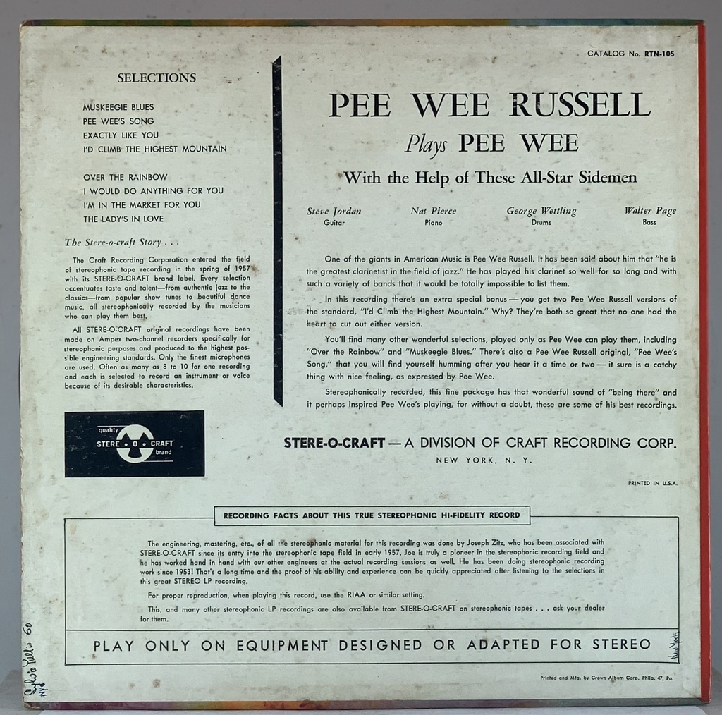 Pee Wee Russell - Plays Pee Wee (LP usado)