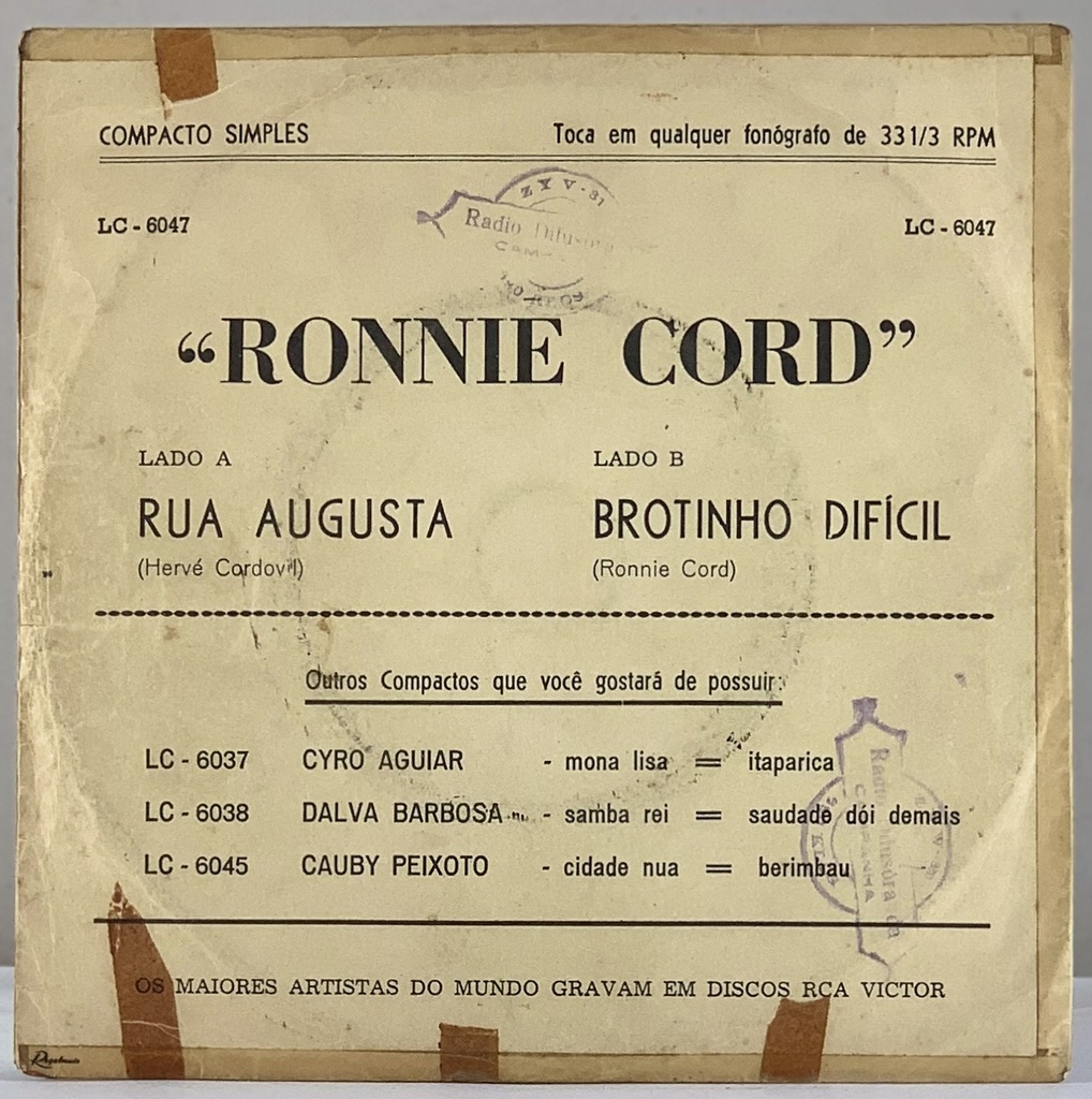 Ronnie Cord - Rua Augusta / Brotinho Difícil (Vinil 7" single usado)