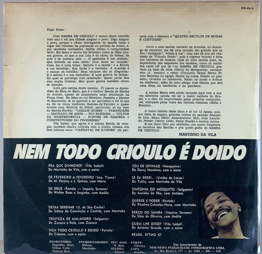 Martinho da Vila e Seus Amigos do Partido Alto! - Nem Todo Crioulo é Doido (LP usado)