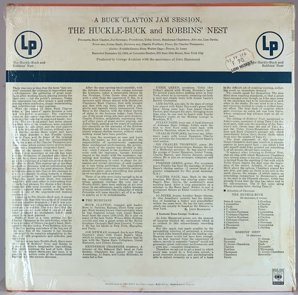 Buck Clayton – The Huckle-Buck And Robbins' Nest [A Buck Clayton Jam Session] (LP usado)