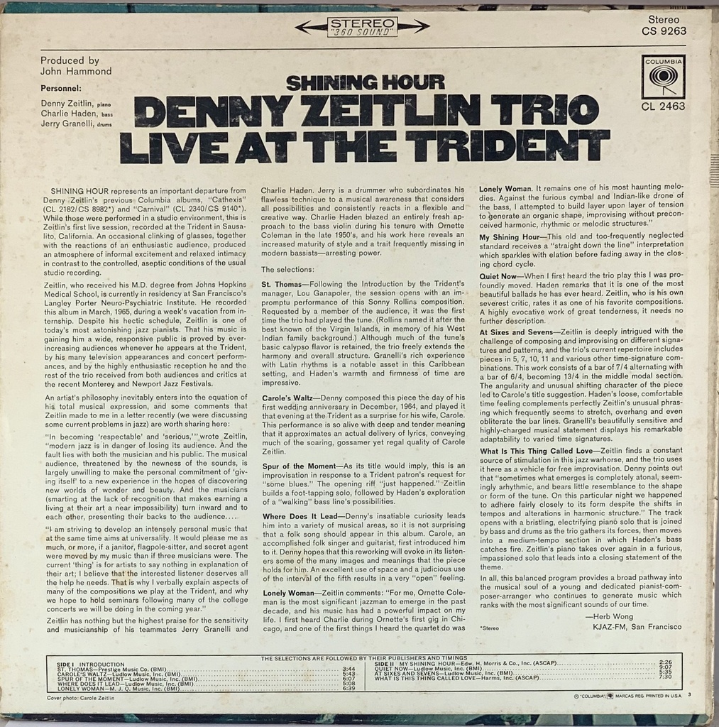 Denny Zeitlin Trio – Shining Hour [Live at the Trident] (LP usado)