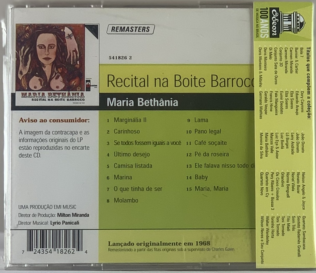 Maria Bethânia - Recital na Boite Barroco (CD usado)