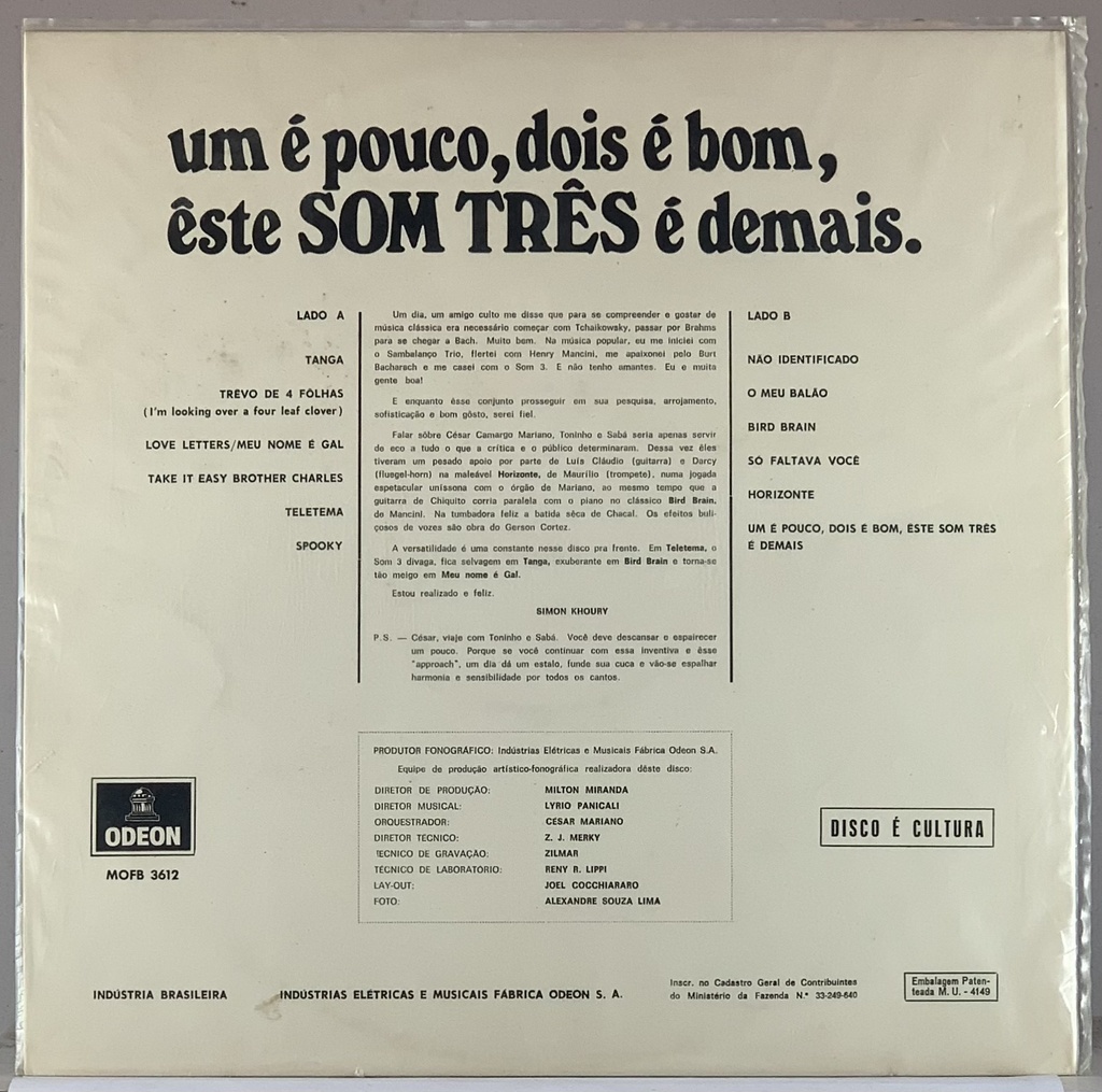 Som Três – Um é Pouco, Dois é Bom, êste Som Três é Demais (LP usado)