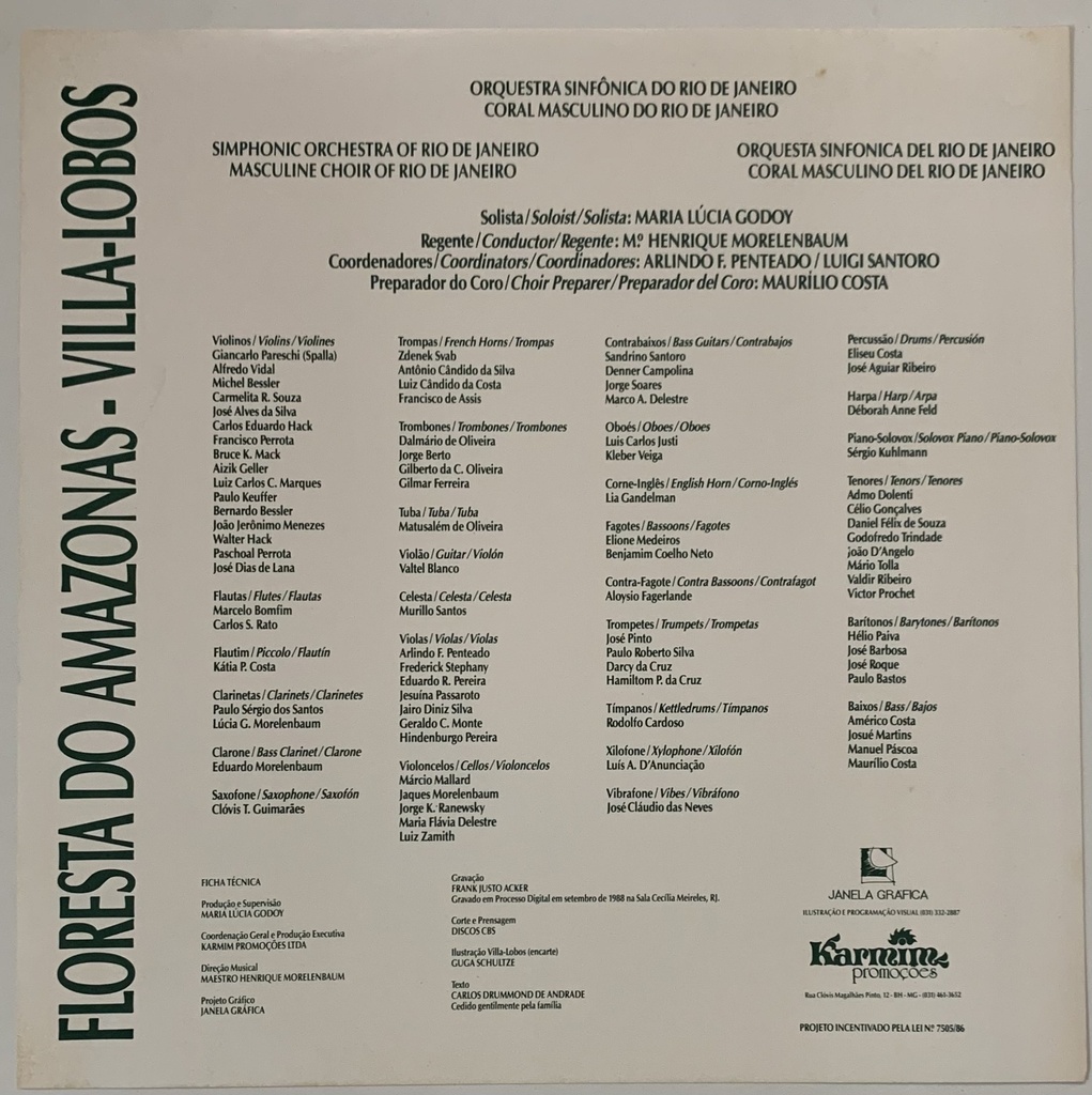 Floresta do Amazonas - Villa-Lobos - Maria Lúcia Godoy, Henrique Morelenbaum, Orquestra Sinfônica do Rio de Janeiro (LP usado)