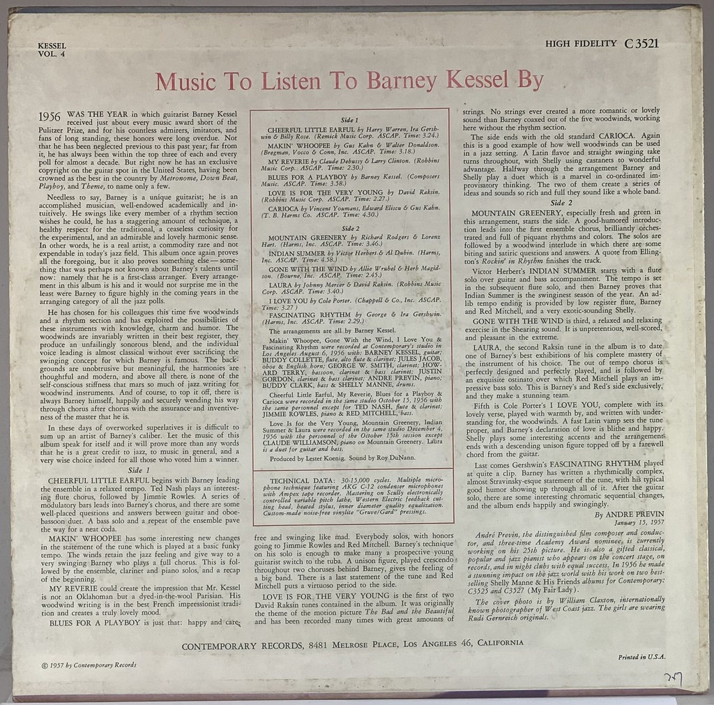 Barney Kessel - Music to Listen To Barney Kessel By (LP usado)