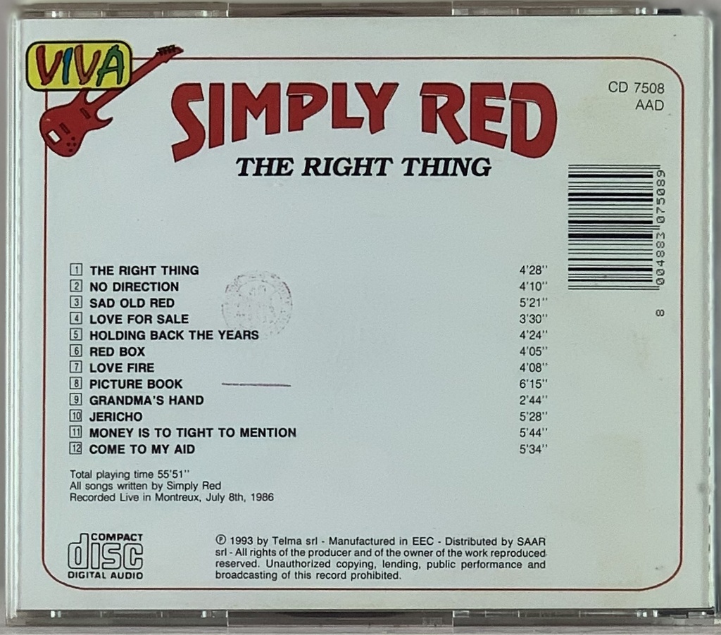 Simply Red - The Right Thing (CD usado)