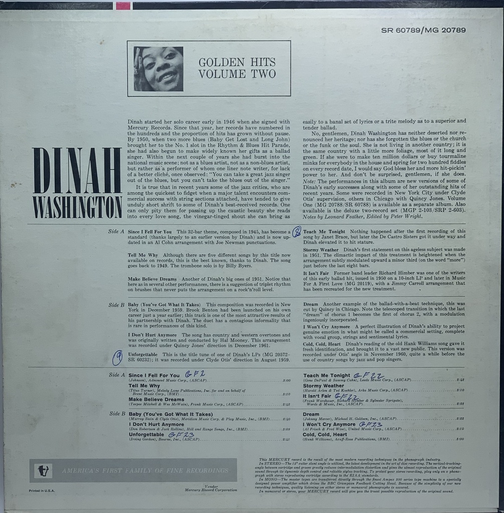 Dinah Washington - Golden Hits / Volume Two (LP usado)