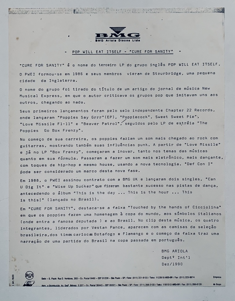 Pop Will Eat Itself - Cure for Sanity (LP usado)