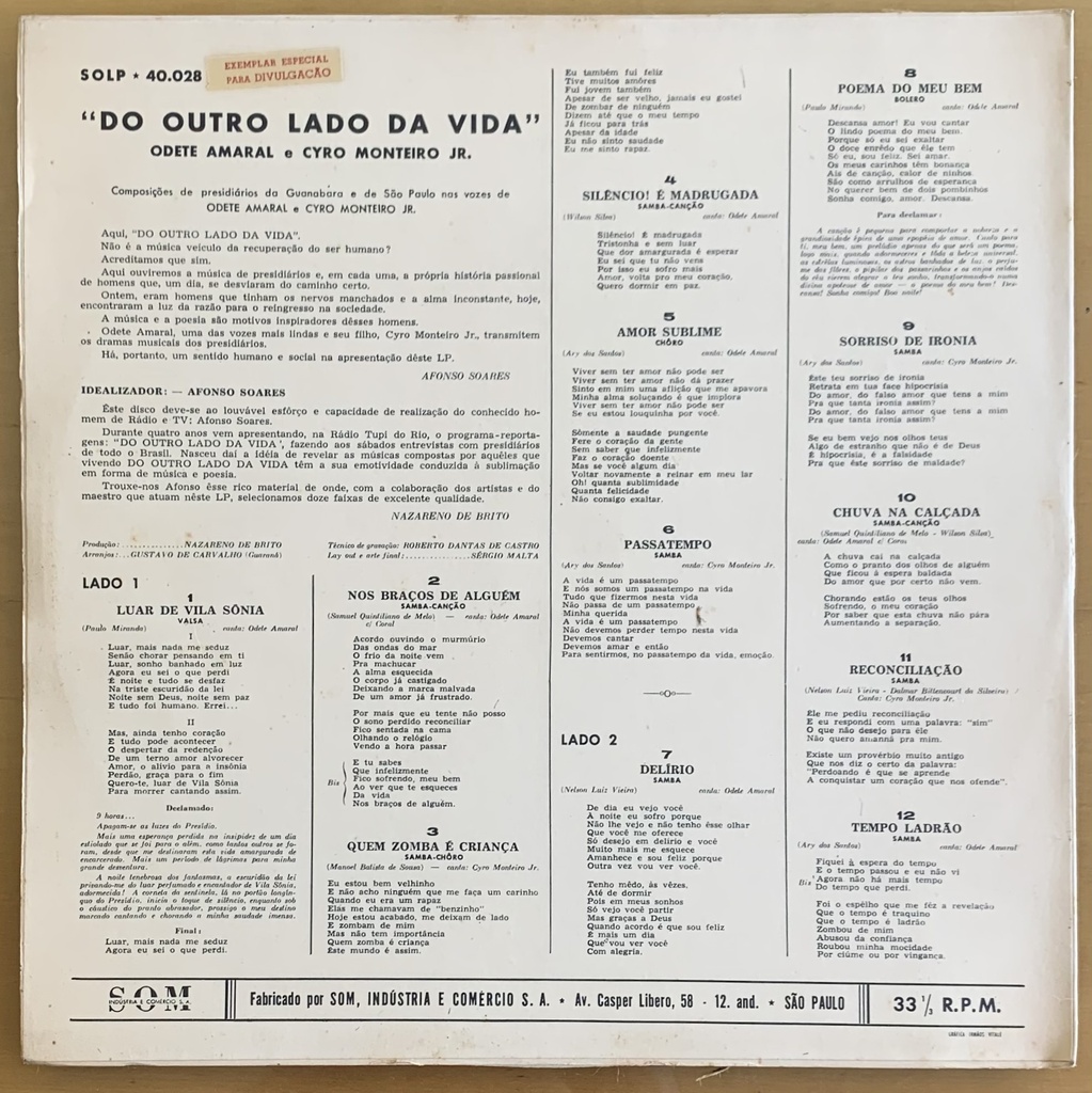 Odete Amaral e Cyro Monteiro Jr. - Do Outro Lado da Vida [Os que Perderam a Liberdade Contam a sua História] (LP usado)