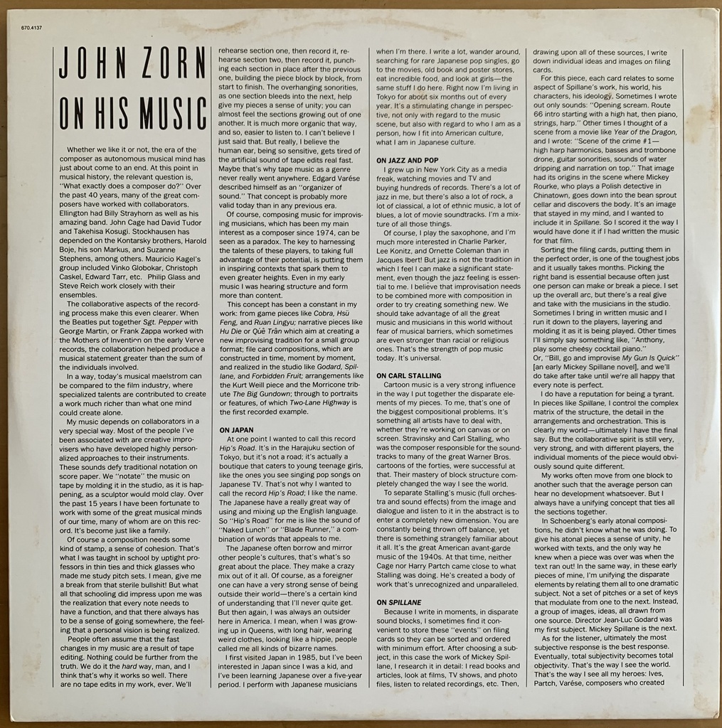 John Zorn - Spillane(LP usado)