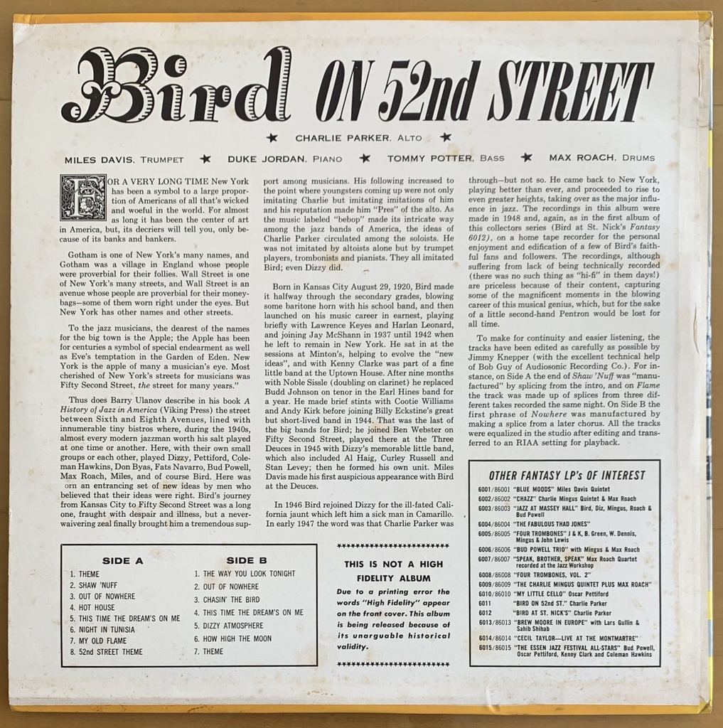 Charlie Parker - Bird on 52nd Street (LP usado)