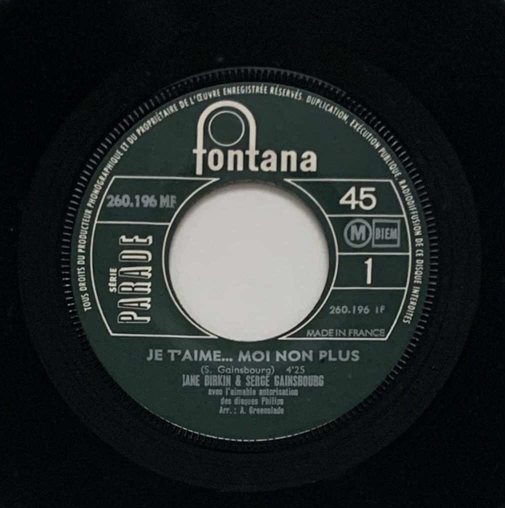 Jane Birkin Avec Serge Gainsbourg – Je T'aime... Moi Non Plus (Vinil 7" usado)