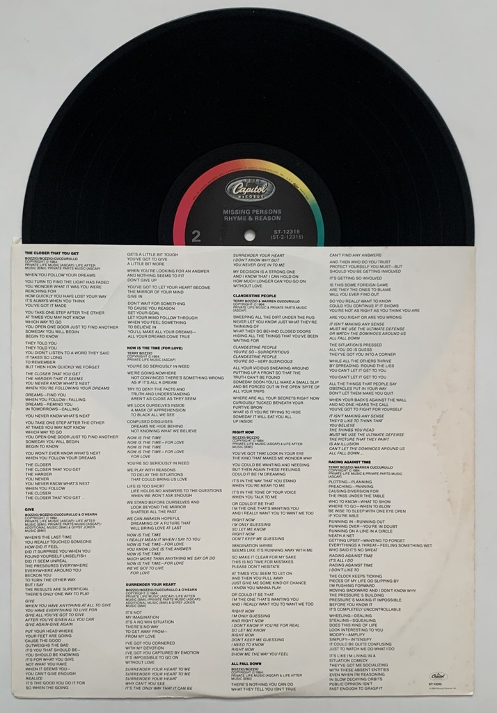 Missing Persons - Rhyme & Reason (LP usado)