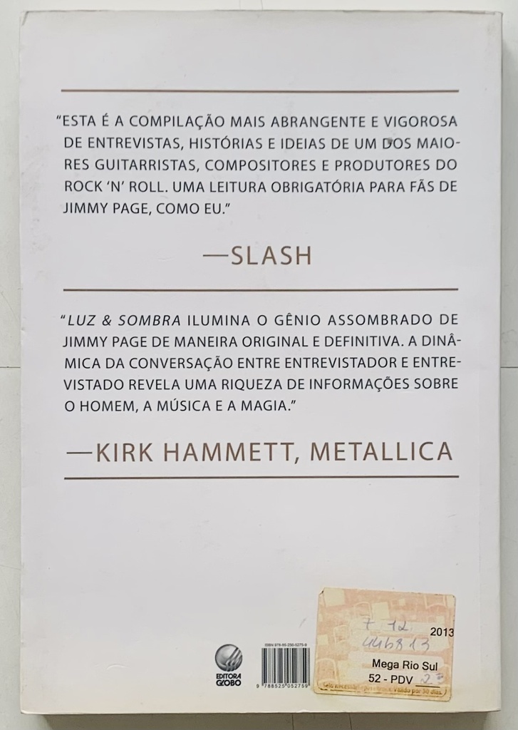 Luz e Sombra: Conversas com Jimmy Page - Brad Tolinski (Livro usado)