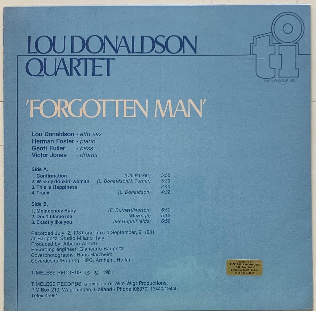 Lou Donaldson Quartet feat. Herman Foster - 'Forgotten Man' (LP usado)