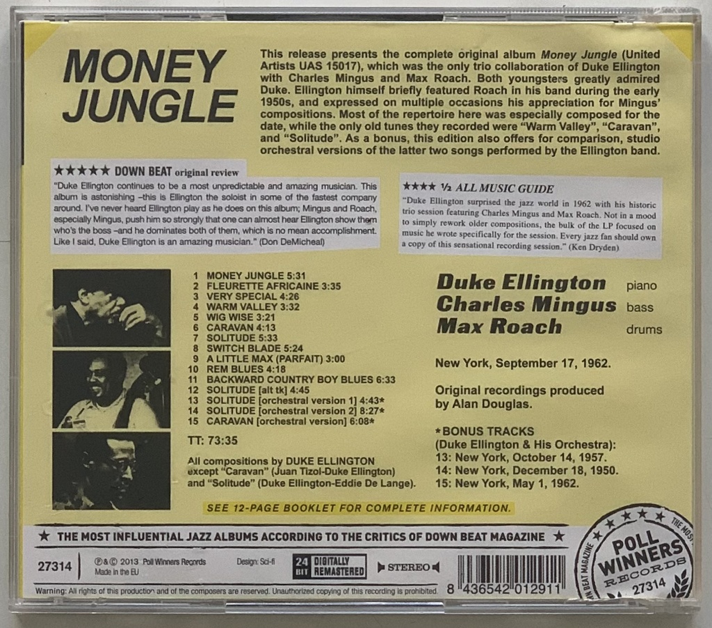 Duke Ellington / Charlie Mingus / Max Roach – Money Jungle (CD usado)