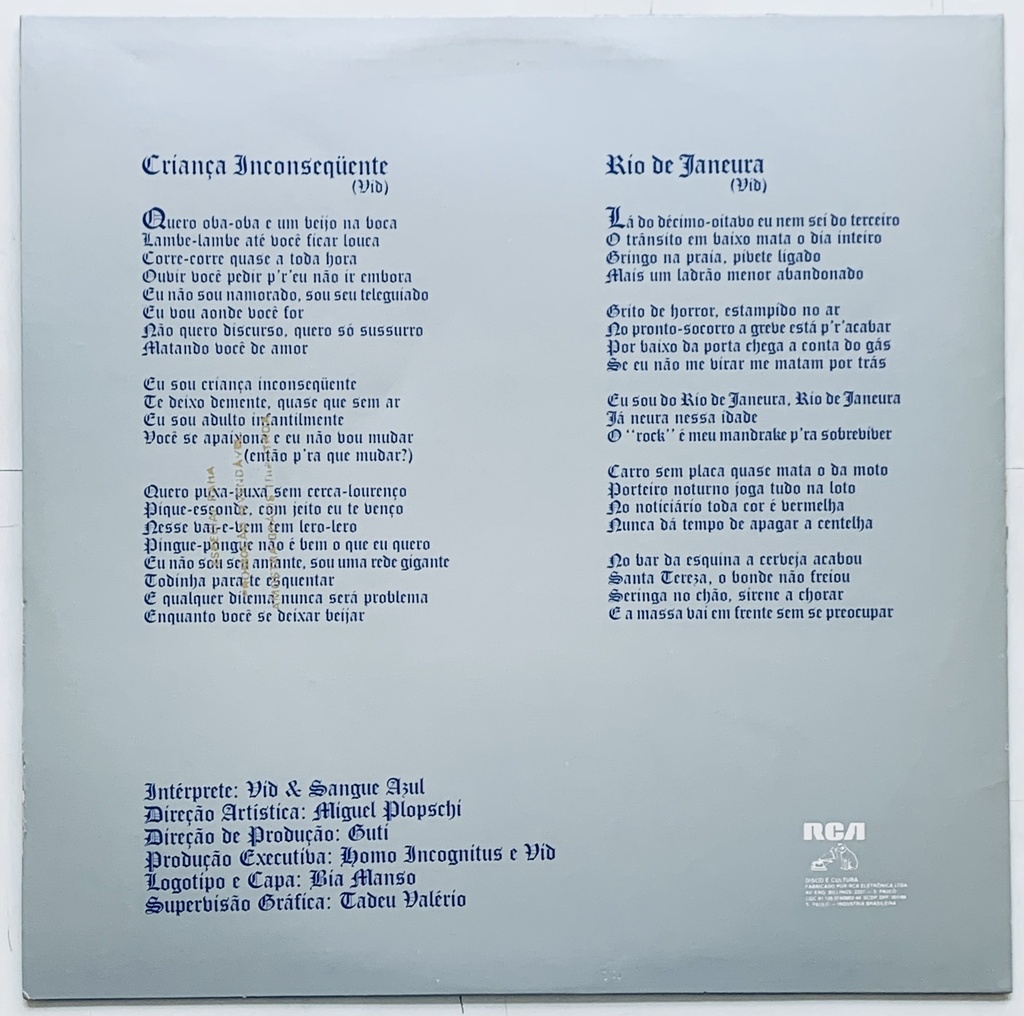 Vid & Sangue Azul - Rio de Janeura / Criança Inconsequente  ( Single 12" usado)